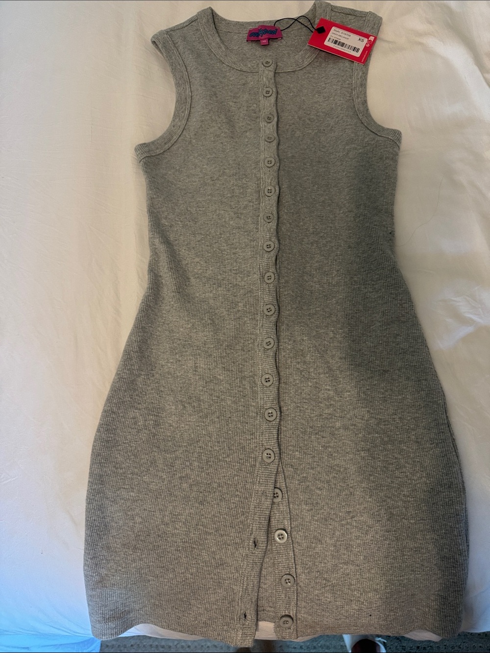 Edikted Gray Sleeveless Button-Front Knit Mini Dress